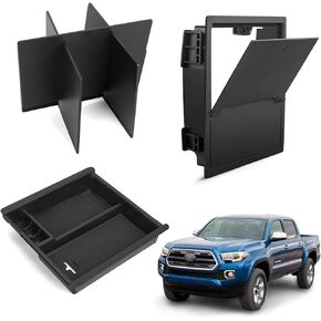 صندوق تخزين فواصل مسند الذراع وصينية تنظيم وحدة التحكم المركزية لسيارة Toyota Tacoma 2016-2020 2021 2022 2023 ملحقات الجيل الثالث Tacoma الثانوية (3 قطع)