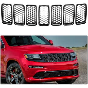 7PCS Glossy Black Honeycomb Mesh Front Grill Inserts kits Replace for 2014-2016 Jeep Grand Cherokee WK Laredo/Altitude/Limited/Overland/Summit