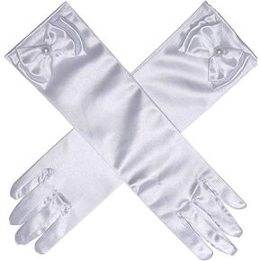 11.5" Long Satin Gloves Bowknot for 4-9 yrs Girls Kids Flower Girls Princess Cosplay