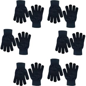 6 Pairs Winter Magic Gloves Knit Gloves for Kids Gloves Boys Winter Gloves Stretchy Full Fingers Knitted Gloves Winter Magic Gloves, Suitable for Women and Teens, All Black Series, One Size Fits All