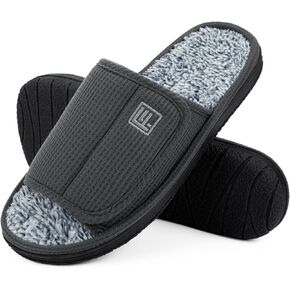 FamilyFairy Men's Adjustable Open Toe Slippers Waffle Comfy Slide Memory Foam House Shoes Indoor Outdoor