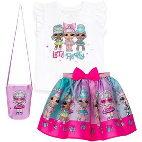 L.O.L. Surprise! Girls T-Shirt Skirt and Pocketbook 3 Piece Outfit Set Little Kid to Big Kid