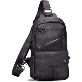 Genuine Leather Sling Bag for Men Vintage Handmade Crossbody Daypack