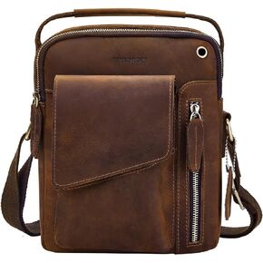 حقيبة كروس للرجال من IVESIGN، حقيبة كتف على شكل حقيبة، حقيبة ساعي جلدية صغيرة، حقيبة يد جلدية من Crazy Horse مع سحاب (كبير) in Kuwait