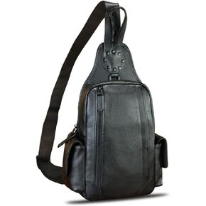 Genuine Leather Sling Bag Handmade Retro Crossbody Backpack Purse Chest Shoulder Hiking Daypack Fanny Pack