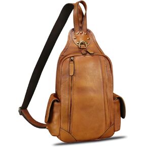 Genuine Leather Sling Bag Handmade Retro Crossbody Backpack Purse Chest Shoulder Hiking Daypack Fanny Pack
