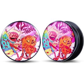 2PCS Acrylic Solid Screw On Ear Plugs and Tunnels Hand Drawn Illustrations Epoxy Allergy Free Ear Gauge Stretcher For Women Men Body Piercing Jewelry