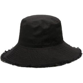 قبعة دلو من القطن المنبوذ مع شراشيب للسيدات، سوداء، مقاس واحد in Kuwait