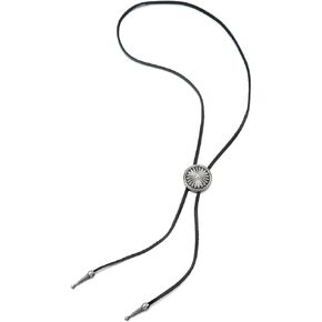 COOLSTEELANDBEYOND Vintage Circle Button Bolo Tie Necktie, Lariat Rodeo Long Y Necklace For Man Women, Black Leather