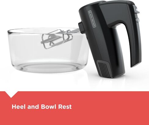BLACK+DECKER 5-Speed Hand Mixer, 250-Watt for mixing batters, doughs, spreads & more, Turbo Boost & Prevent Splatter Function, Black in Saudi Arabia