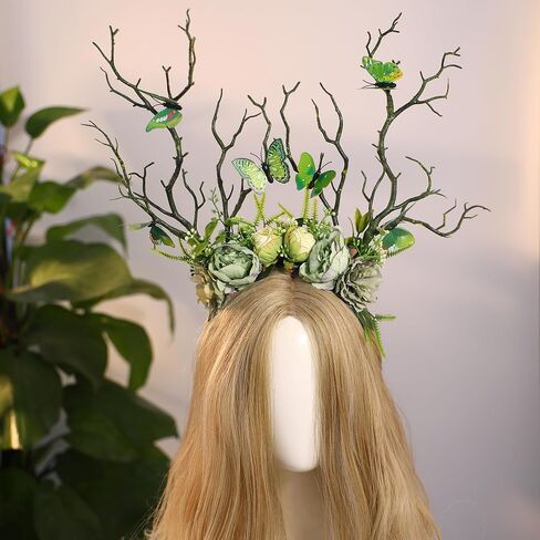 MOSTORY Green Flower Branch Headband - Handmade Tree Hairband with Butterfly Woodland Headband Floral Forest Crown for Women Girls Renassance Mardi Gras Carnival Cosplay Photoshoot in Saudi Arabia
