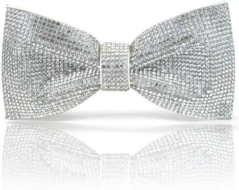 White rhinestones bow tie, White bow tie, Silver bow tie, Silver rhinestones pre tied bow tie, CK Bow Tie in Saudi Arabia