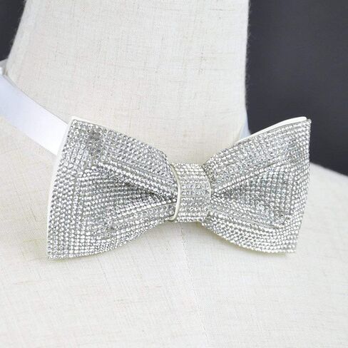 White rhinestones bow tie, White bow tie, Silver bow tie, Silver rhinestones pre tied bow tie, CK Bow Tie in Saudi Arabia