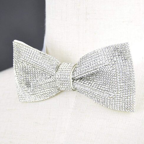 White rhinestones bow tie, White bow tie, Silver bow tie, Silver rhinestones pre tied bow tie, CK Bow Tie in Saudi Arabia