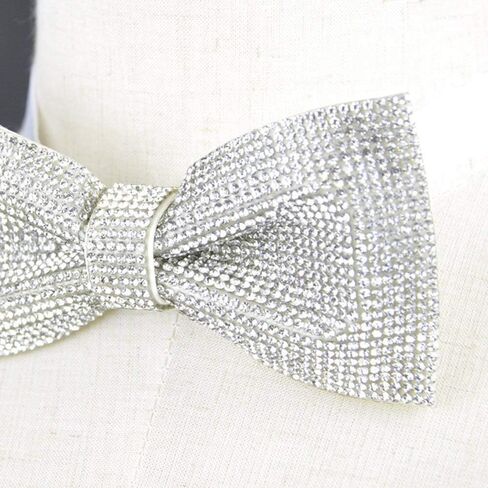 White rhinestones bow tie, White bow tie, Silver bow tie, Silver rhinestones pre tied bow tie, CK Bow Tie in Saudi Arabia