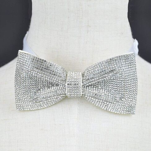 White rhinestones bow tie, White bow tie, Silver bow tie, Silver rhinestones pre tied bow tie, CK Bow Tie in Saudi Arabia