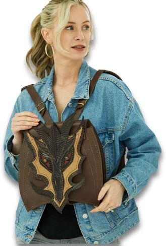 Leather Dragon Messenger Backpack, Leather Goth Backpack for Dragon, Leather Dragon Bag for Renaissance Fair Cosplay Costume, Medieval Age Leather Satchel, Halloween Purse in Saudi Arabia