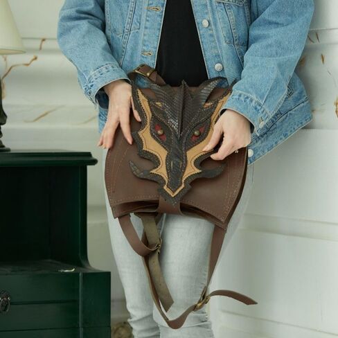 Leather Dragon Messenger Backpack, Leather Goth Backpack for Dragon, Leather Dragon Bag for Renaissance Fair Cosplay Costume, Medieval Age Leather Satchel, Halloween Purse in Saudi Arabia