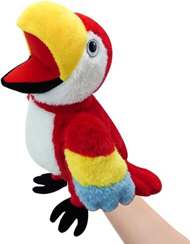 Puppets Parrot Hand Puppet,13.8" Animal Puppets Hand Puppets Bird Stuffed Animal Hand Puppets for Kids with Movable Mouth,Puppet Plush Multi-Color Toys Bird Puppet Role Play Teaching(Red) in Saudi Arabia