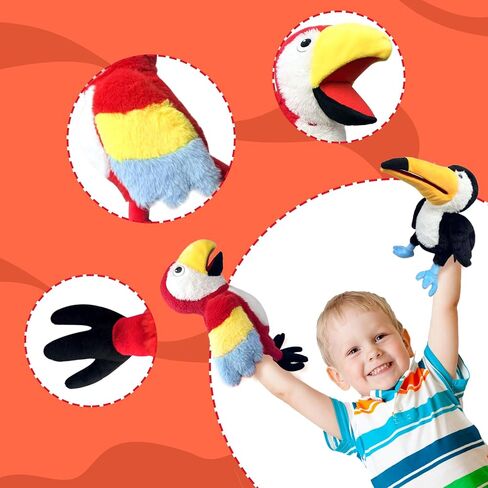 Puppets Parrot Hand Puppet,13.8" Animal Puppets Hand Puppets Bird Stuffed Animal Hand Puppets for Kids with Movable Mouth,Puppet Plush Multi-Color Toys Bird Puppet Role Play Teaching(Red) in Saudi Arabia