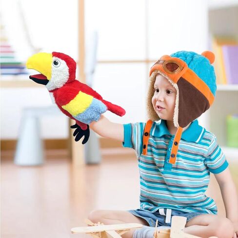 Puppets Parrot Hand Puppet,13.8" Animal Puppets Hand Puppets Bird Stuffed Animal Hand Puppets for Kids with Movable Mouth,Puppet Plush Multi-Color Toys Bird Puppet Role Play Teaching(Red) in Saudi Arabia