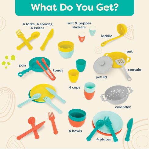 B. toys – Play Kitchen Accessories – Cookware, Dishes, Utensils – 33-Piece Play Set for Kids – Pretend Play Toys – 3 Years + – Mini Chef Kitchen Set in Saudi Arabia