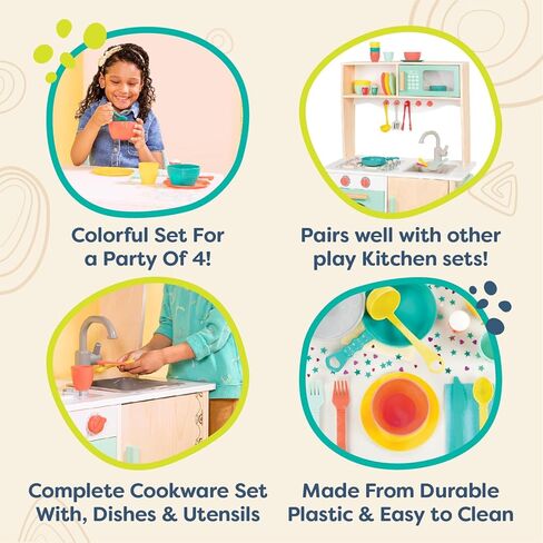 B. toys – Play Kitchen Accessories – Cookware, Dishes, Utensils – 33-Piece Play Set for Kids – Pretend Play Toys – 3 Years + – Mini Chef Kitchen Set in Saudi Arabia