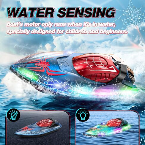 قارب عنكبوت DEERC RC مع ضوء LED للأطفال، قارب تحكم عن بعد نسبي كامل 2.4 جيجا هرتز لحمامات السباحة والبحيرات، وقت تشغيل 80 دقيقة، ألعاب حمام السباحة، استعادة الحجم الكبير in Kuwait