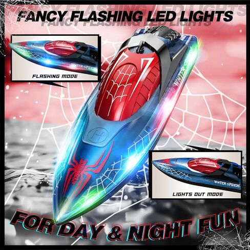 قارب عنكبوت DEERC RC مع ضوء LED للأطفال، قارب تحكم عن بعد نسبي كامل 2.4 جيجا هرتز لحمامات السباحة والبحيرات، وقت تشغيل 80 دقيقة، ألعاب حمام السباحة، استعادة الحجم الكبير in Kuwait