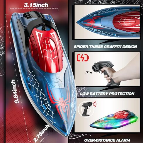 قارب عنكبوت DEERC RC مع ضوء LED للأطفال، قارب تحكم عن بعد نسبي كامل 2.4 جيجا هرتز لحمامات السباحة والبحيرات، وقت تشغيل 80 دقيقة، ألعاب حمام السباحة، استعادة الحجم الكبير in Kuwait