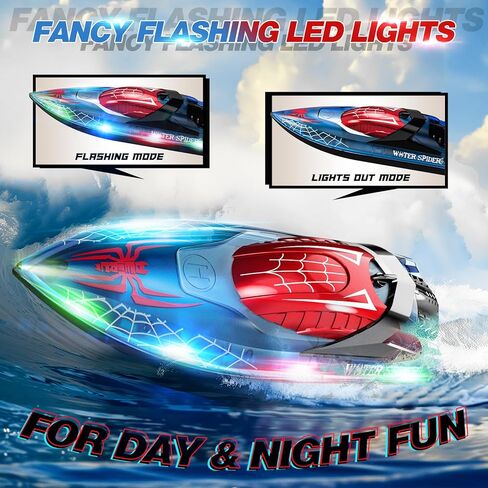 قارب عنكبوت DEERC RC مع ضوء LED للأطفال، قارب تحكم عن بعد نسبي كامل 2.4 جيجا هرتز لحمامات السباحة والبحيرات، وقت تشغيل 80 دقيقة، ألعاب حمام السباحة، استعادة الحجم الكبير in Kuwait