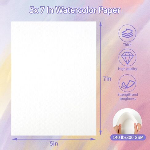 Phinus 60 Sheets Watercolor Paper, 5x7in Water Color Paper, 140 lb/300 GSM Watercolor Paper Pad, Cold Press Watercolor Pad, Watercolor Paper Sketchbook for Mixed Media Art Supplies in Saudi Arabia