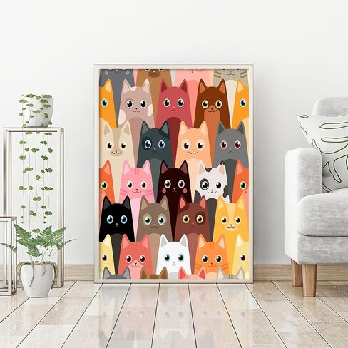DIY Cat Diamond Art Kits with Round Diamond, 5D Diamond Painting Kits for Adults, Cat Family Diamond Painting Full Drill Round Rhinestone for Home Wall Decor 11.8X15.7inch in Saudi Arabia