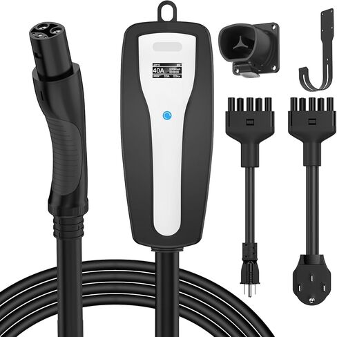 شاحن تسلا محمول بطول 25 قدم (8 أمبير/40 أمبير) - يمكنه التحكم في مستوى منفذ الشحن 1 ومستوى 2 شاحن تسلا EV مع مقابس NEMA المزدوجة (NEMA 5-15 و14-50) - متوافق مع جميع طرازات Tesla X/Y/3/S in Kuwait