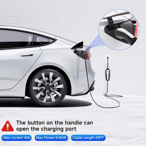 شاحن تسلا محمول بطول 25 قدم (8 أمبير/40 أمبير) - يمكنه التحكم في مستوى منفذ الشحن 1 ومستوى 2 شاحن تسلا EV مع مقابس NEMA المزدوجة (NEMA 5-15 و14-50) - متوافق مع جميع طرازات Tesla X/Y/3/S in Kuwait