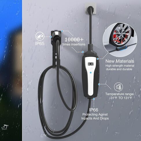 شاحن تسلا محمول بطول 25 قدم (8 أمبير/40 أمبير) - يمكنه التحكم في مستوى منفذ الشحن 1 ومستوى 2 شاحن تسلا EV مع مقابس NEMA المزدوجة (NEMA 5-15 و14-50) - متوافق مع جميع طرازات Tesla X/Y/3/S in Kuwait