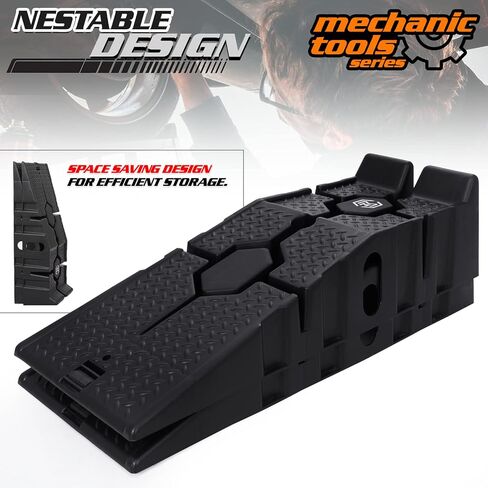 M-AUTO Vehicle Ramp Set of 2 Universal Drive-On 2-Stage Incline Ramps, 2.5 Ton (5000 lb) Lifting Capacity, Nestable & Portable Auto Service Ramp in Saudi Arabia