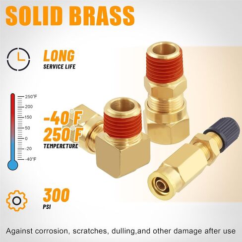 37Pcs Brass DOT Air Brake Line Fittings Assortment Kit 1/4" 3/8" 1/2" Push to Connect Fittings Air System Repair Kit for Truck, Air Brake Union 45 Degree & 90 Degree Male Elbow in Saudi Arabia