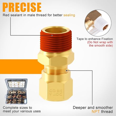 37Pcs Brass DOT Air Brake Line Fittings Assortment Kit 1/4" 3/8" 1/2" Push to Connect Fittings Air System Repair Kit for Truck, Air Brake Union 45 Degree & 90 Degree Male Elbow in Saudi Arabia