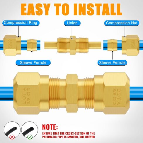 37Pcs Brass DOT Air Brake Line Fittings Assortment Kit 1/4" 3/8" 1/2" Push to Connect Fittings Air System Repair Kit for Truck, Air Brake Union 45 Degree & 90 Degree Male Elbow in Saudi Arabia
