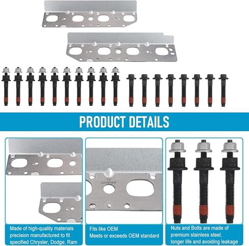 مجموعة أدوات حشية مشعب العادم 57073 مع مسامير ومسامير متوافقة مع محركات 5.7 لتر V8 2009-2020 دودج رام 1500 2500 3500 جيب تشارجر جراند شيروكي (يسار كامل + يمين) in Kuwait