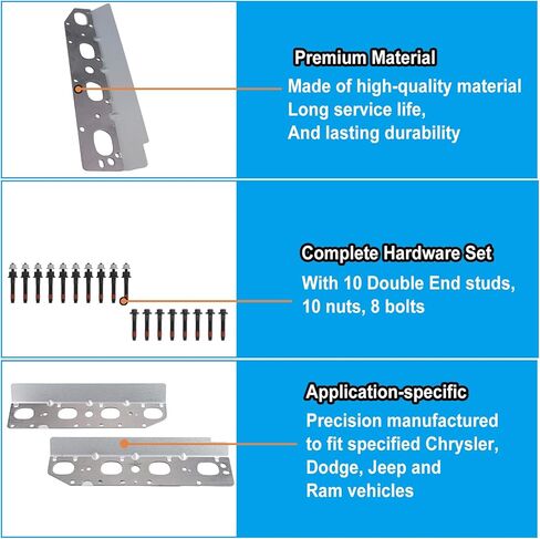 مجموعة أدوات حشية مشعب العادم 57073 مع مسامير ومسامير متوافقة مع محركات 5.7 لتر V8 2009-2020 دودج رام 1500 2500 3500 جيب تشارجر جراند شيروكي (يسار كامل + يمين) in Kuwait
