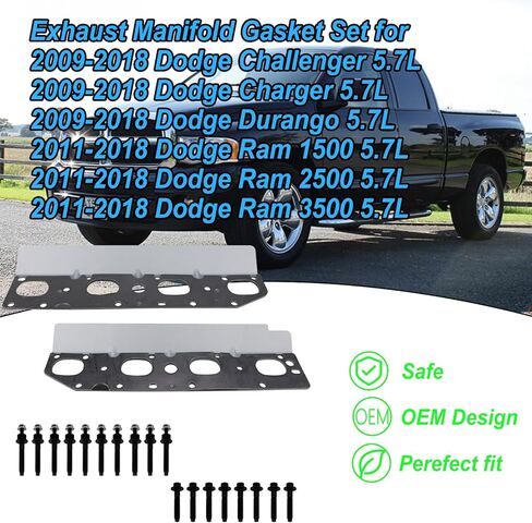 مجموعة أدوات حشية مشعب العادم 57073 مع مسامير ومسامير متوافقة مع محركات 5.7 لتر V8 2009-2020 دودج رام 1500 2500 3500 جيب تشارجر جراند شيروكي (يسار كامل + يمين) in Kuwait