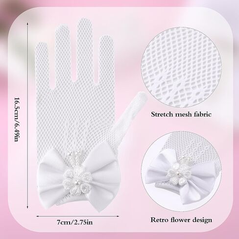 Yolev 4 Pcs Girls Pearl Necklace Bracelet Earrings Jewelry Sets and White Lace Communion Glove Girls Princess Pageant Gloves for Children Wedding Pageant Halloween Cosplay (Suitable for ages 12+) in Kuwait