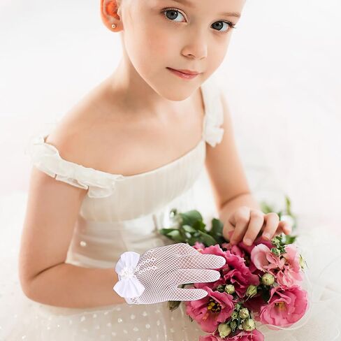 Yolev 4 Pcs Girls Pearl Necklace Bracelet Earrings Jewelry Sets and White Lace Communion Glove Girls Princess Pageant Gloves for Children Wedding Pageant Halloween Cosplay (Suitable for ages 12+) in Kuwait
