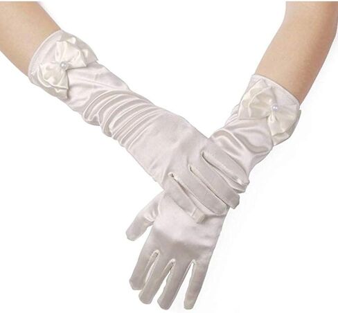 11.5" Long Satin Gloves Bowknot for 4-9 yrs Girls Kids Flower Girls Princess Cosplay in Saudi Arabia