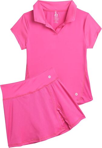 RBX Girls' Athletic Skirt Set - 2 Piece Lightweight Ribbed Polo Shirt and High Waist Skater Skort Set for Girls (Sizes: 7-12) in Saudi Arabia