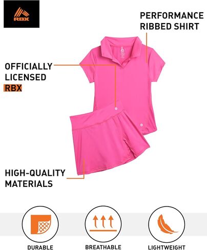 RBX Girls' Athletic Skirt Set - 2 Piece Lightweight Ribbed Polo Shirt and High Waist Skater Skort Set for Girls (Sizes: 7-12) in Saudi Arabia