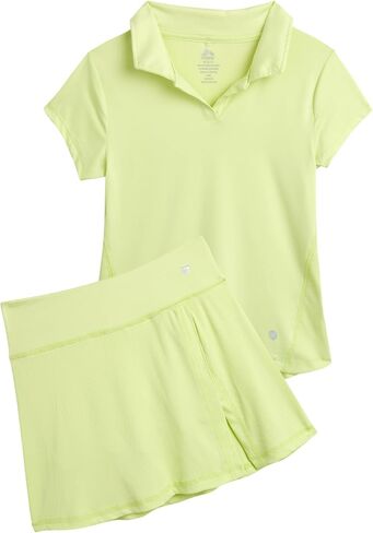 RBX Girls' Athletic Skirt Set - 2 Piece Lightweight Ribbed Polo Shirt and High Waist Skater Skort Set for Girls (Sizes: 7-12) in Saudi Arabia