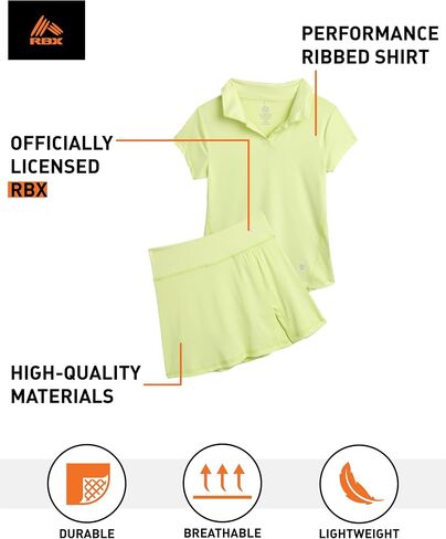 RBX Girls' Athletic Skirt Set - 2 Piece Lightweight Ribbed Polo Shirt and High Waist Skater Skort Set for Girls (Sizes: 7-12) in Saudi Arabia